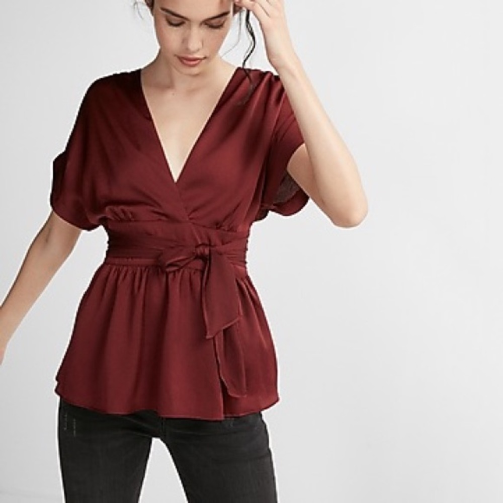 Express Satin Wrap Blouse